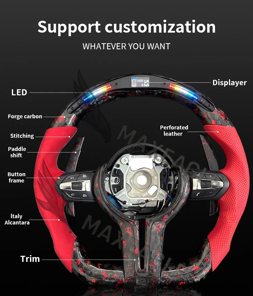 MAXEAGLE For BMW M3 F30 F15 F16 F20 F22 F25 F48 M5 F10 F06 F07 F18 F06 F12 E70 E71 E81 E84 E90 Carbon fiber steering wheel