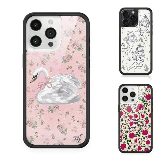 Fashion Wildflower Cartoon Swans Phone Case for iPhone1 13 Pro 14 pro 15 Max 16 pro max 12 Cute Puppy  WF Deer Cherry Protection