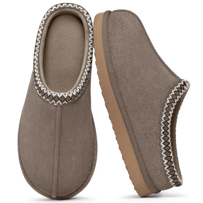 Litfun Classic Faux Suede Slippers for Women Memory Foam Fuzzy House Shoes Cozy and Warm Hard Bottom Indoor Outdoor Cotton Shoes