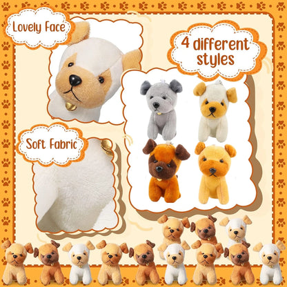 12/24PCS Mini Plush Dogs Bulk 12cm Puppy Stuffed Animals Soft Cute Small Dogs for Goodie Bags Baby Shower Birthday Party Favors